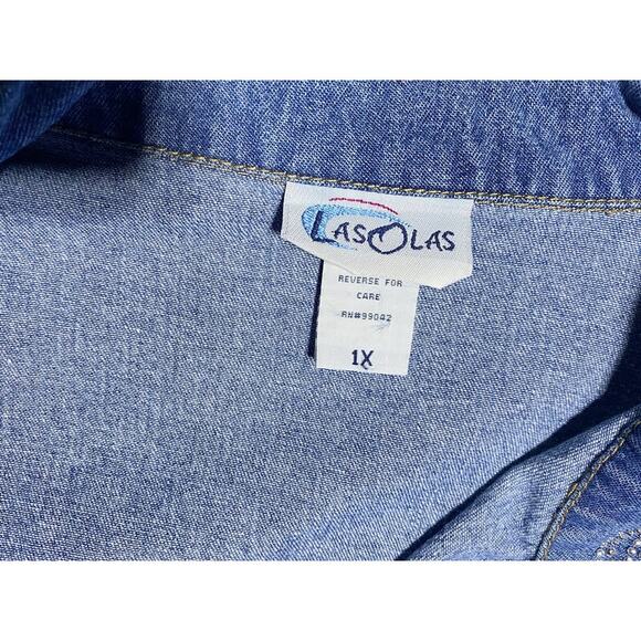 Las Olas Jean Jacket Women's Size 1X 16 With Rhinestone Accent and Snap Front - Picture 3 of 7